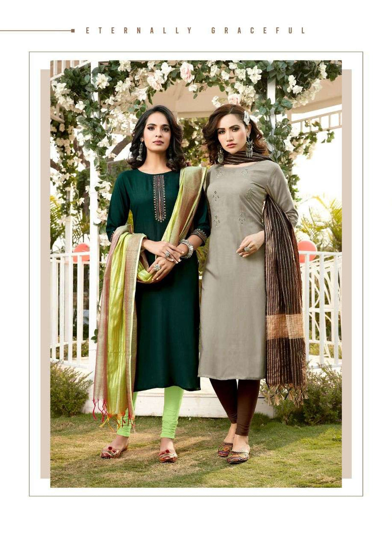 Riya Designer Launch Inayat Vol 4 Reyon With Embrodairy Work  Kurti With Banarasi Duptta