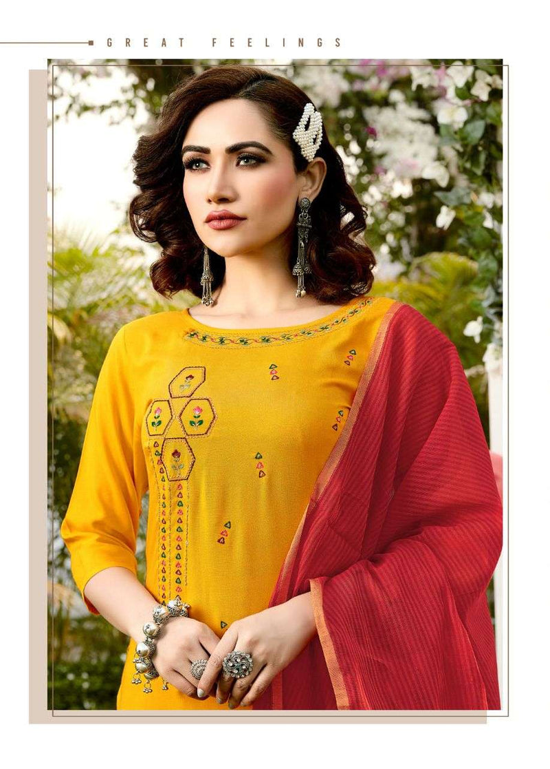 Riya Designer Launch Inayat Vol 4 Reyon With Embrodairy Work  Kurti With Banarasi Duptta