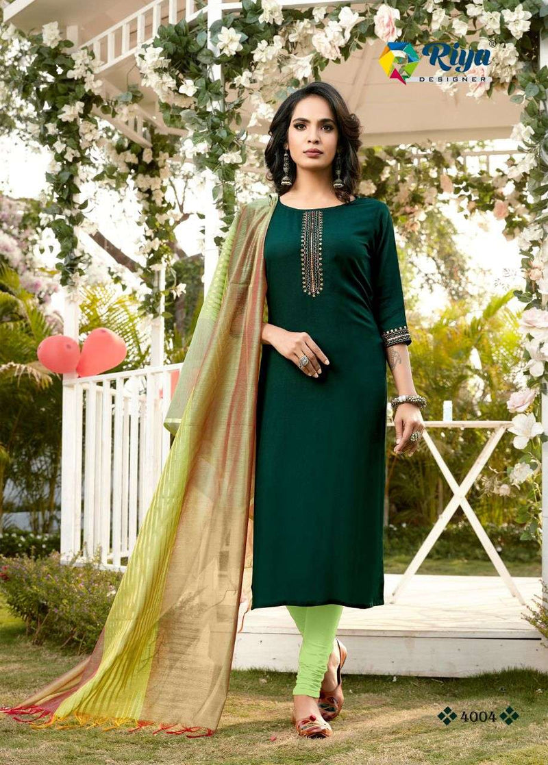 Riya Designer Launch Inayat Vol 4 Reyon With Embrodairy Work  Kurti With Banarasi Duptta