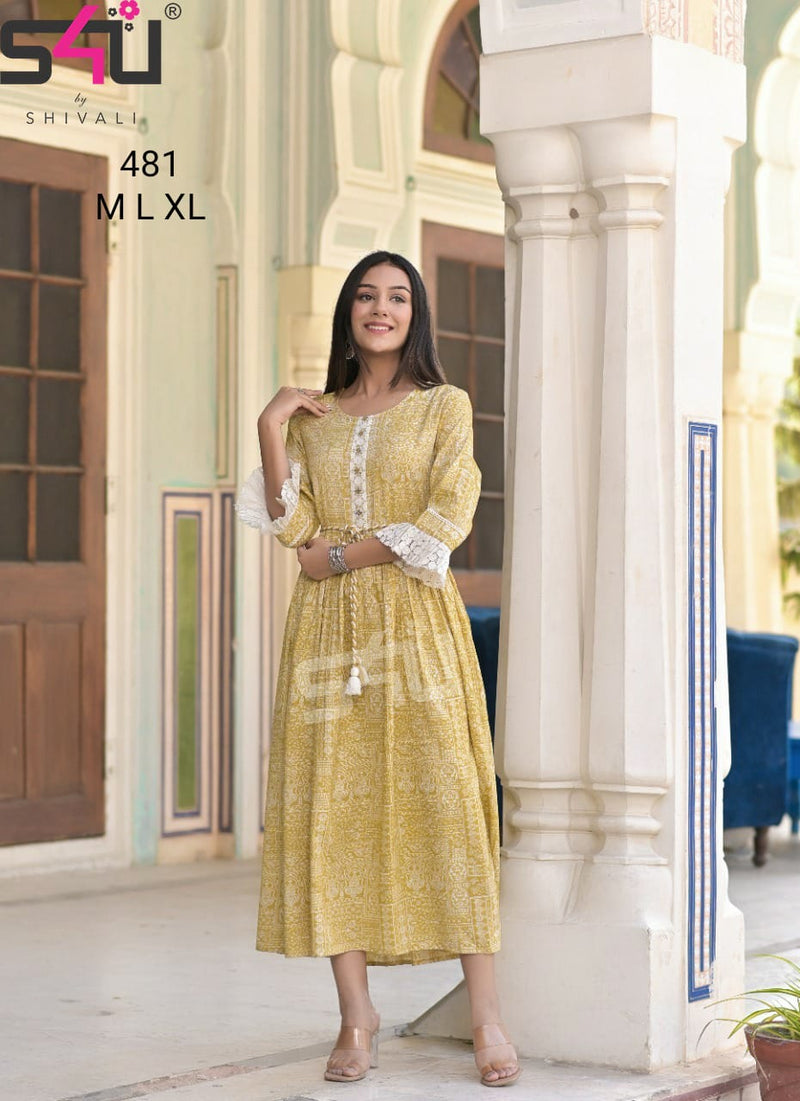 S4u Shivali Dno 481 Fancy Stylish Designer Long Graceful Look Kurti