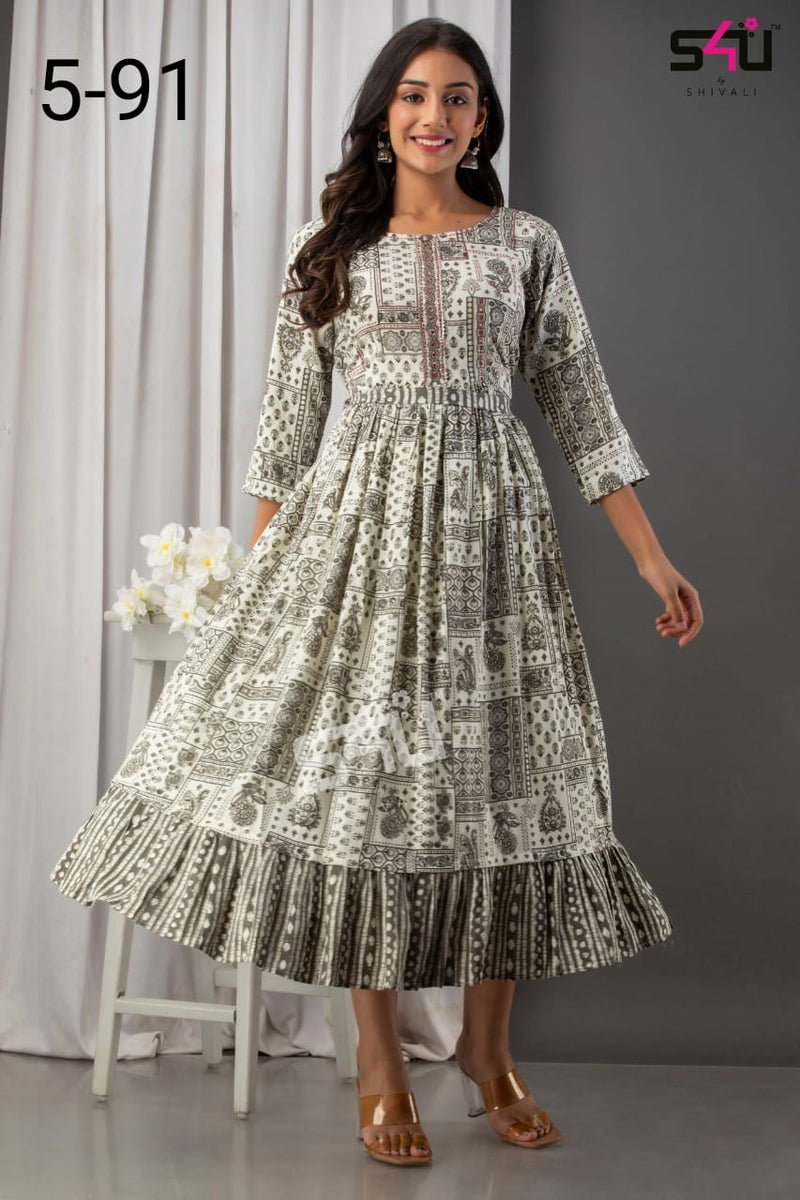 S4u Dno 5 91 Fancy With Heavy Beautiful Fancy Work Stylish Designer Casual Wear Long Kurti