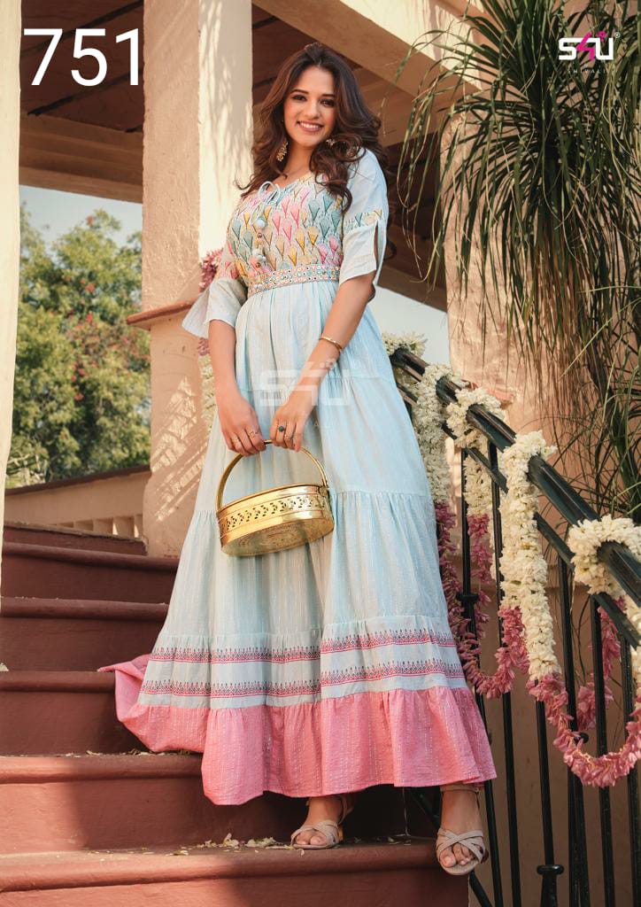 S4u Shivali Dno 751 Fancy Stylish Designer Printed Graceful Look Long Kurti