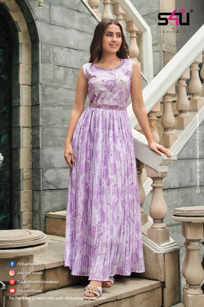 S4u Shivali Rangrez 03 Chinon Stylish Designer Gorgeous Look Party Wear Long Kurti