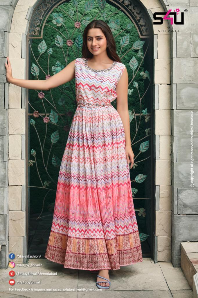 S4u Shivali Rangrez 04 Chinon Stylish Designer Gorgeous Look Party Wear Long Kurti