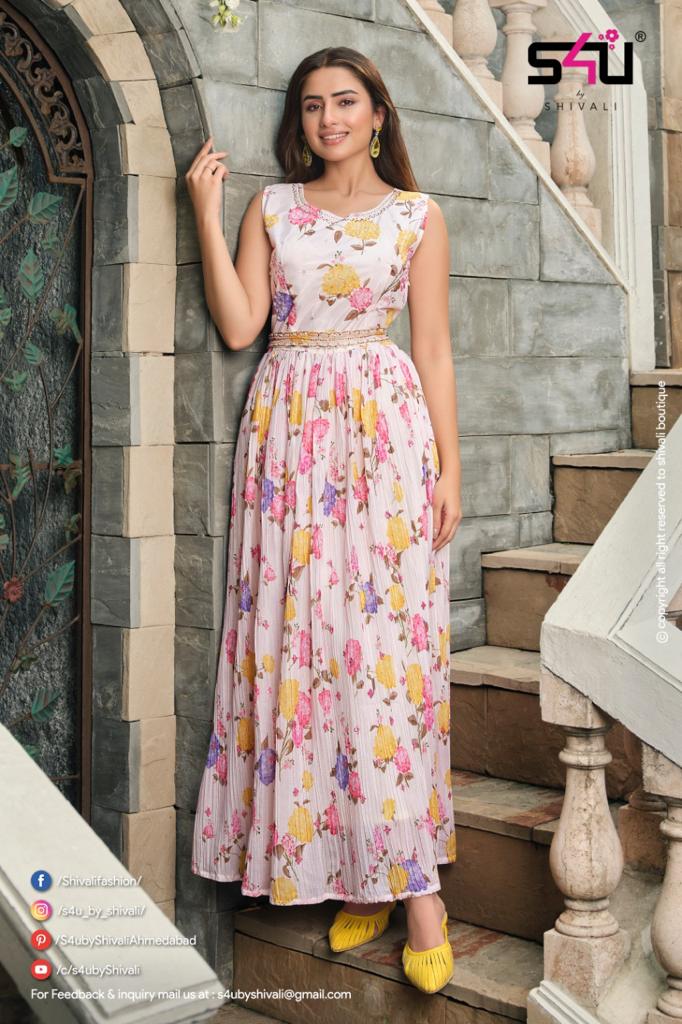 S4u Shivali Rangrez 02 Chinon Stylish Designer Gorgeous Look Party Wear Long Kurti