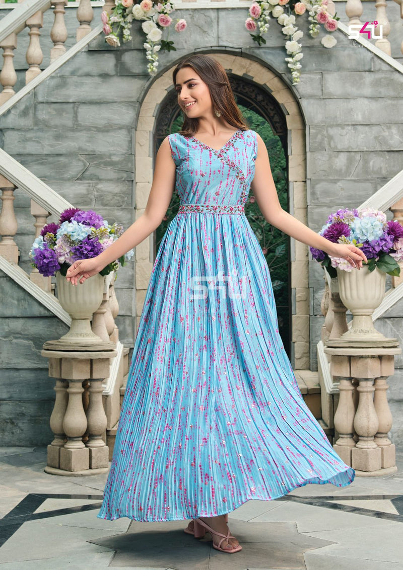 S4u Shivali Rangrez 05 Chinon Stylish Designer Gorgeous Look Party Wear Long Kurti