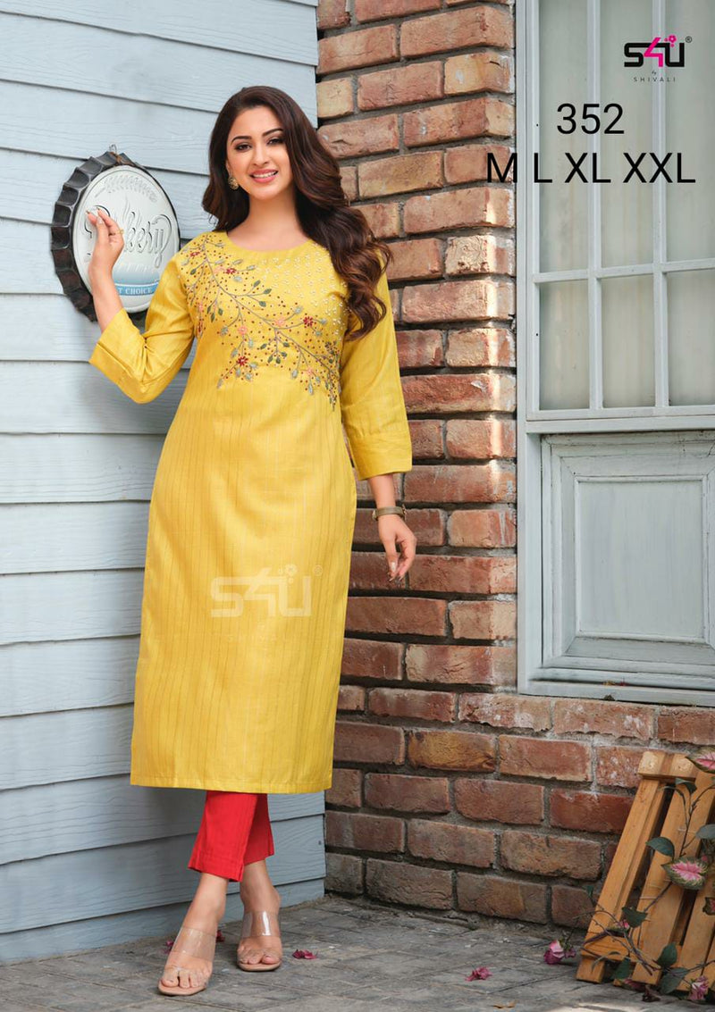 S4u 346 Fancy Official Wear Stylish Hand Work Kurti