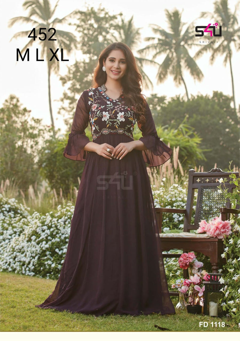 S4u Shivali Dno 452 Fancy Stylish Designer Long Graceful Look Party Wear Kurti