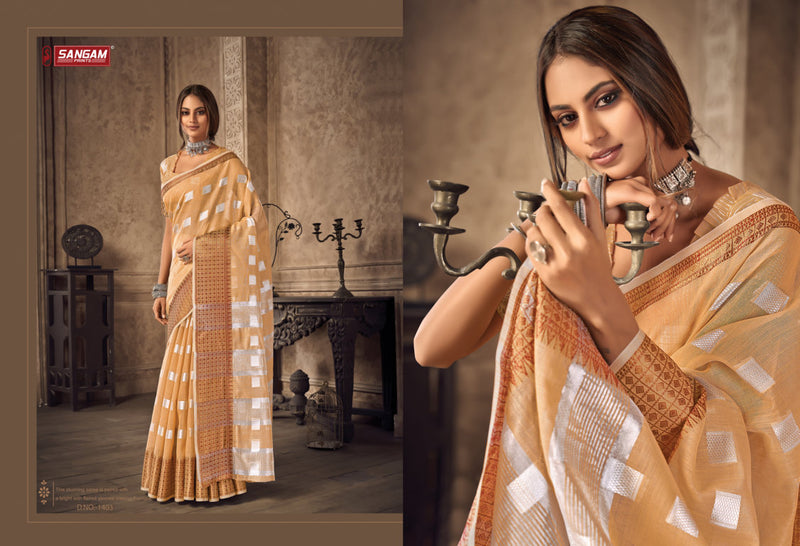 Sangam Print Aafreen Dno 1403 Linen Designer Wear  Saree