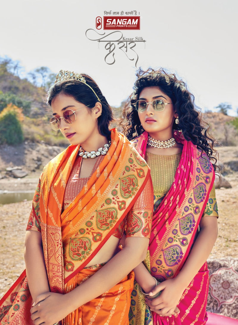 Sangam Prints Kesar Silk Banarasi Silk Stylish Designer Festival Look Saree