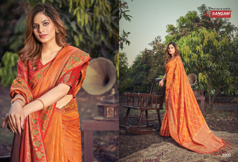 Sangam Print Prachi Banarasi Silk Stylish Designer Festival Look Graceful Saree