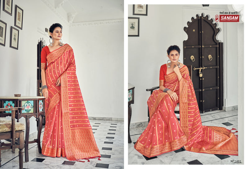 Sangam Prints Saraswati Organza Stylish Designer Festival Wear Heavy Look Sarees