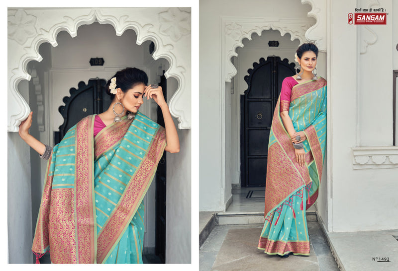 Sangam Prints Saraswati Organza Stylish Designer Festival Wear Heavy Look Sarees