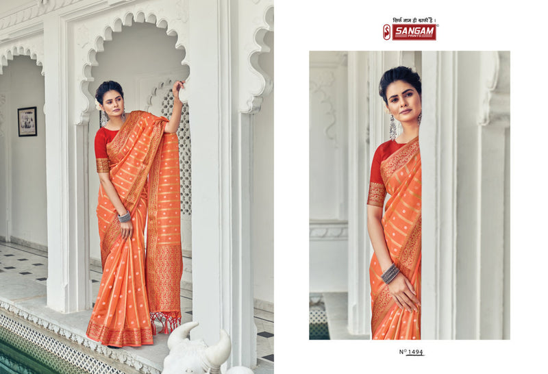 Sangam Prints Saraswati Organza Stylish Designer Festival Wear Heavy Look Sarees
