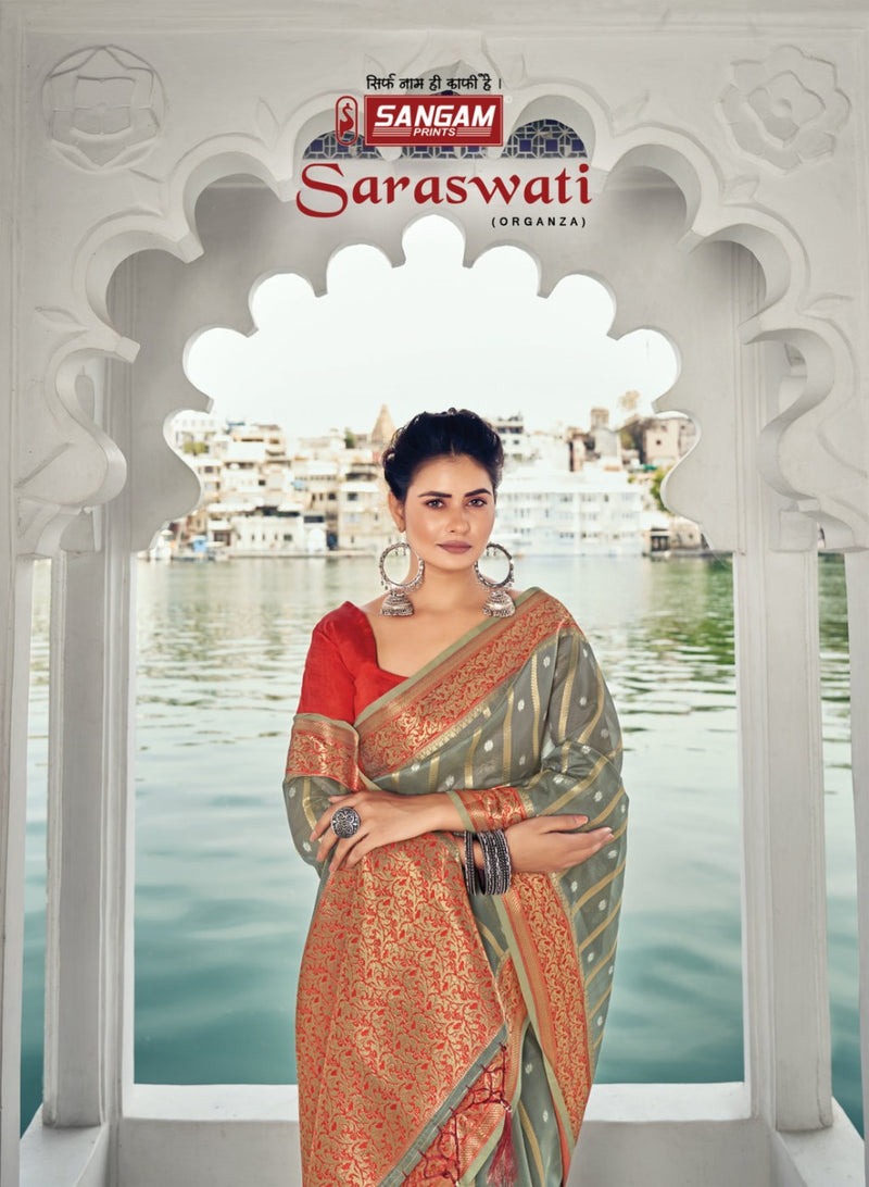 Sangam Prints Saraswati Organza Stylish Designer Festival Wear Heavy Look Sarees