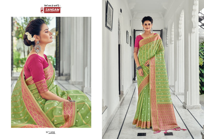 Sangam Prints Saraswati Organza Stylish Designer Festival Wear Heavy Look Sarees