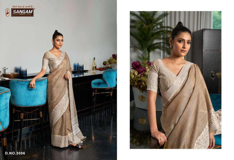 Sangam Prints Glory Linen Stylish Designer Casual Wear Sarees