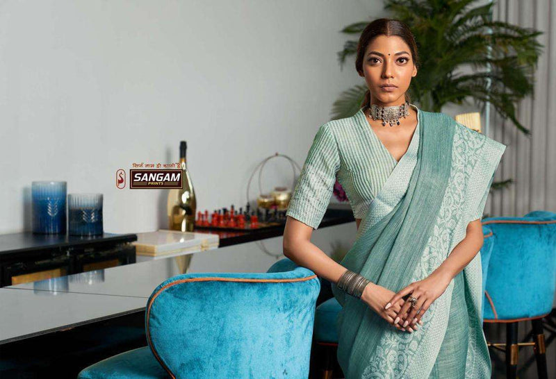 Sangam Prints Glory Linen Stylish Designer Casual Wear Sarees