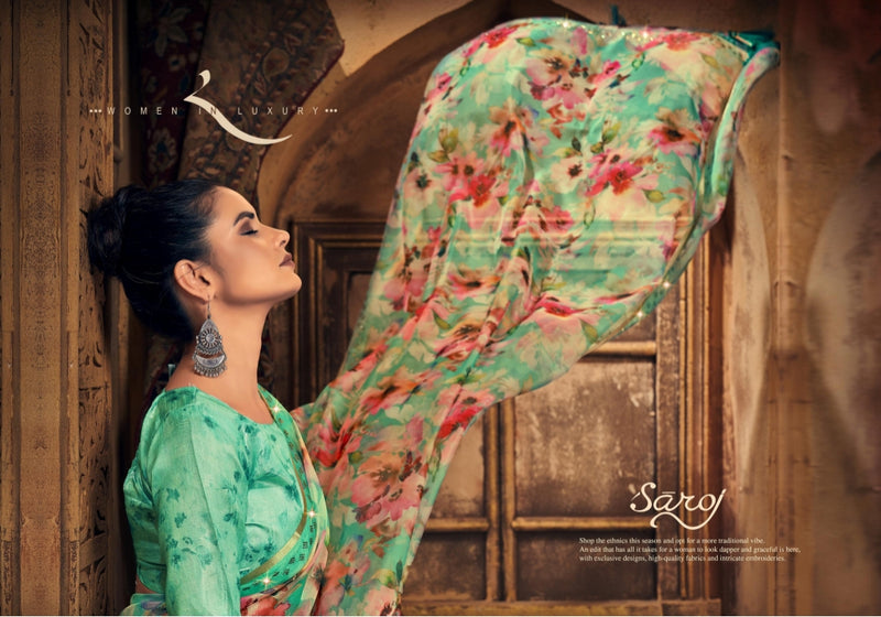 Saroj Shadow Organza With Pure Digital Print Stylish Designer Party Wear Gorgeous Look Saree