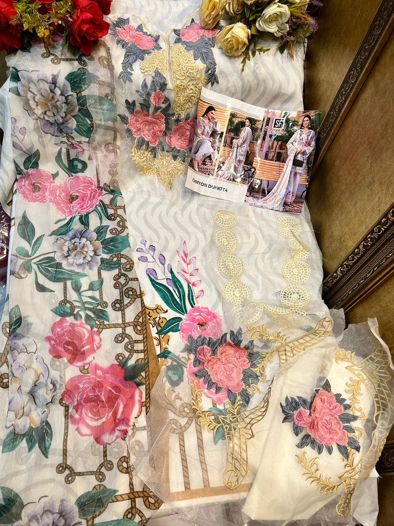 Sf Fashion Dno 129 Cambric Cotton Stylish Designer Print With Embroidered Salwar Suit