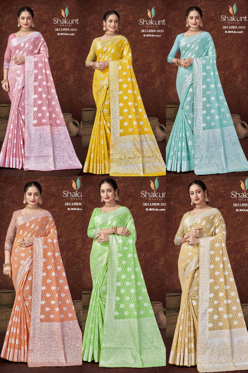 Shakunt Waves Sks 3025 Linen Stylish Designer Festival Wear Saree