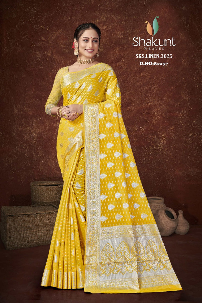 Shakunt Waves Sks 3025 Linen Stylish Designer Festival Wear Saree