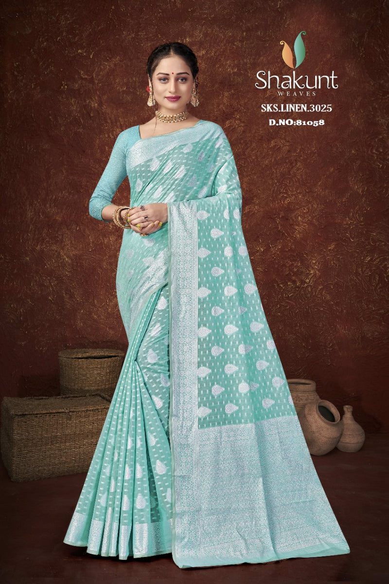 Shakunt Waves Sks 3025 Linen Stylish Designer Festival Wear Saree