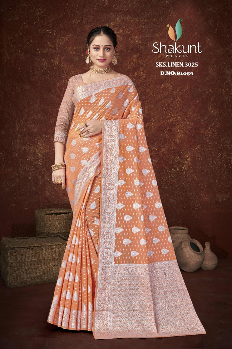 Shakunt Waves Sks 3025 Linen Stylish Designer Festival Wear Saree