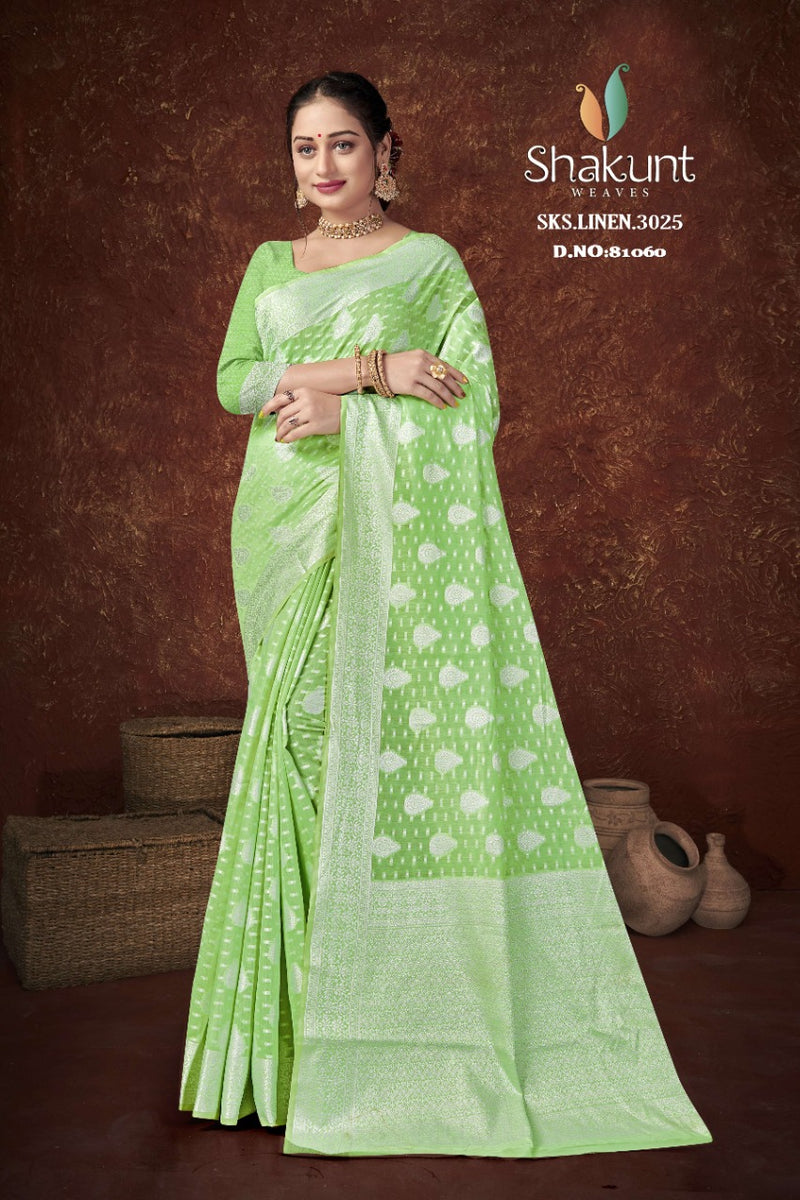 Shakunt Waves Sks 3025 Linen Stylish Designer Festival Wear Saree