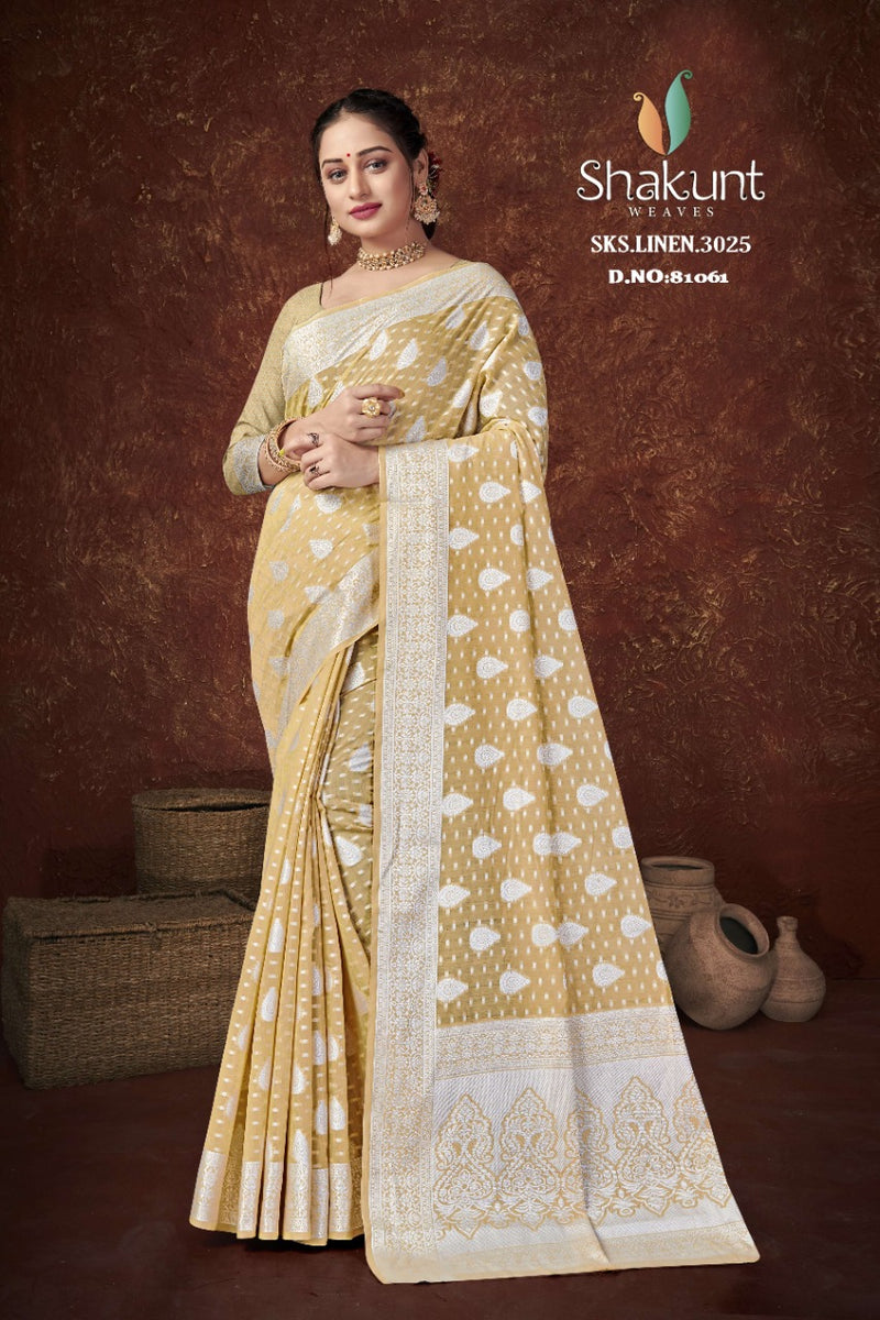 Shakunt Waves Sks 3025 Linen Stylish Designer Festival Wear Saree