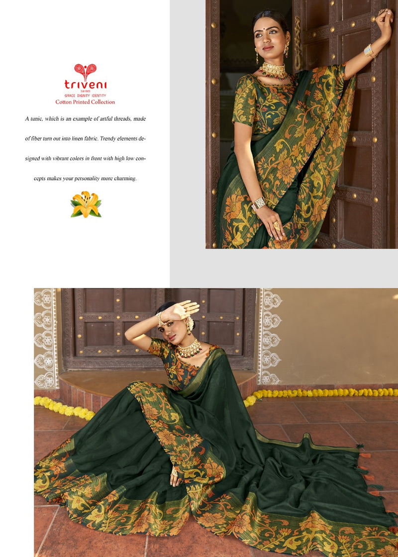 Trivani Saree Sannidhi Cotton Stylish Designer Festival Wear Printed Saree