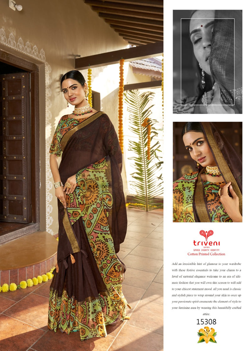 Trivani Saree Sannidhi Cotton Stylish Designer Festival Wear Printed Saree
