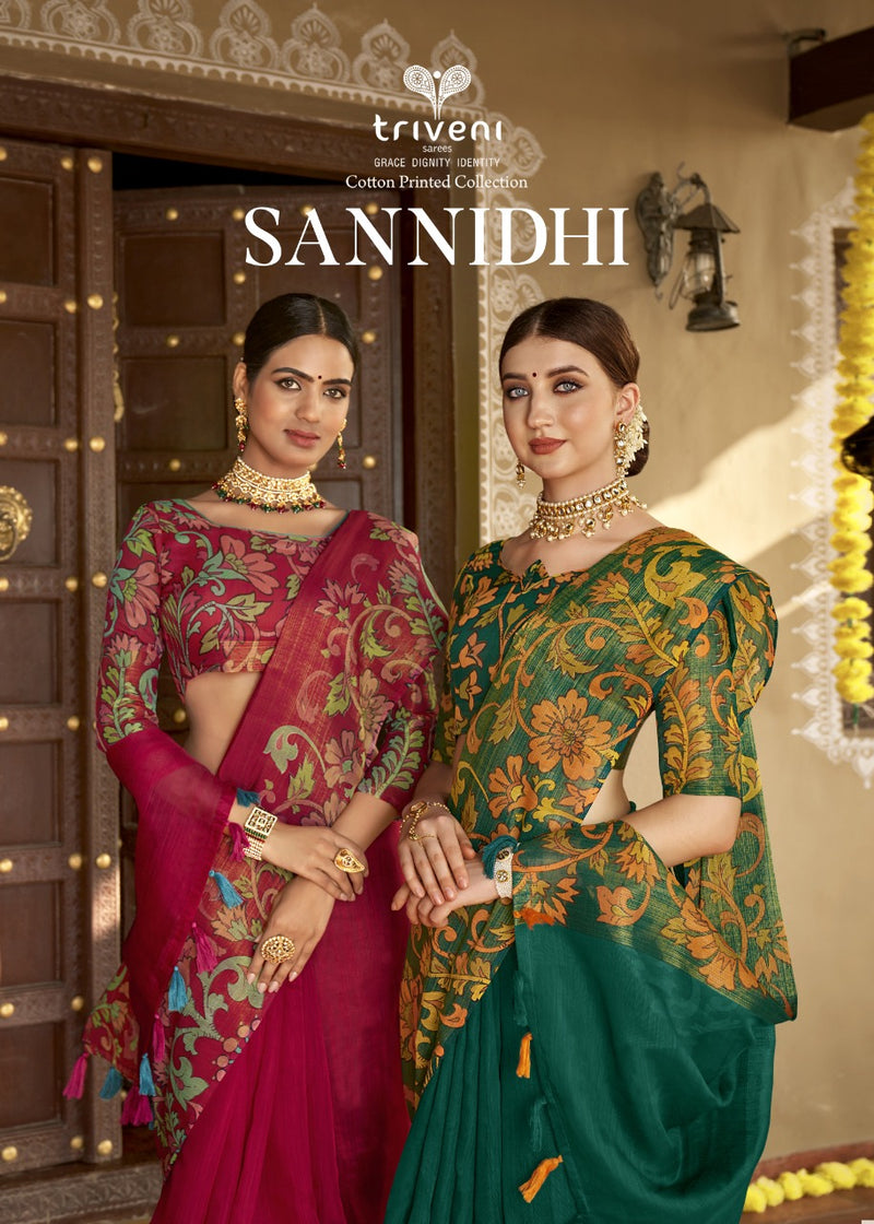 Trivani Saree Sannidhi Cotton Stylish Designer Festival Wear Printed Saree