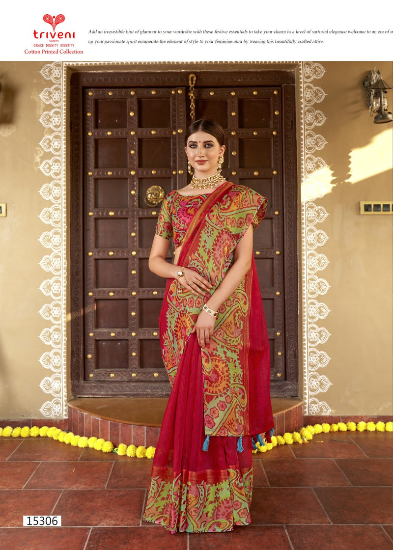 Trivani Saree Sannidhi Cotton Stylish Designer Festival Wear Printed Saree