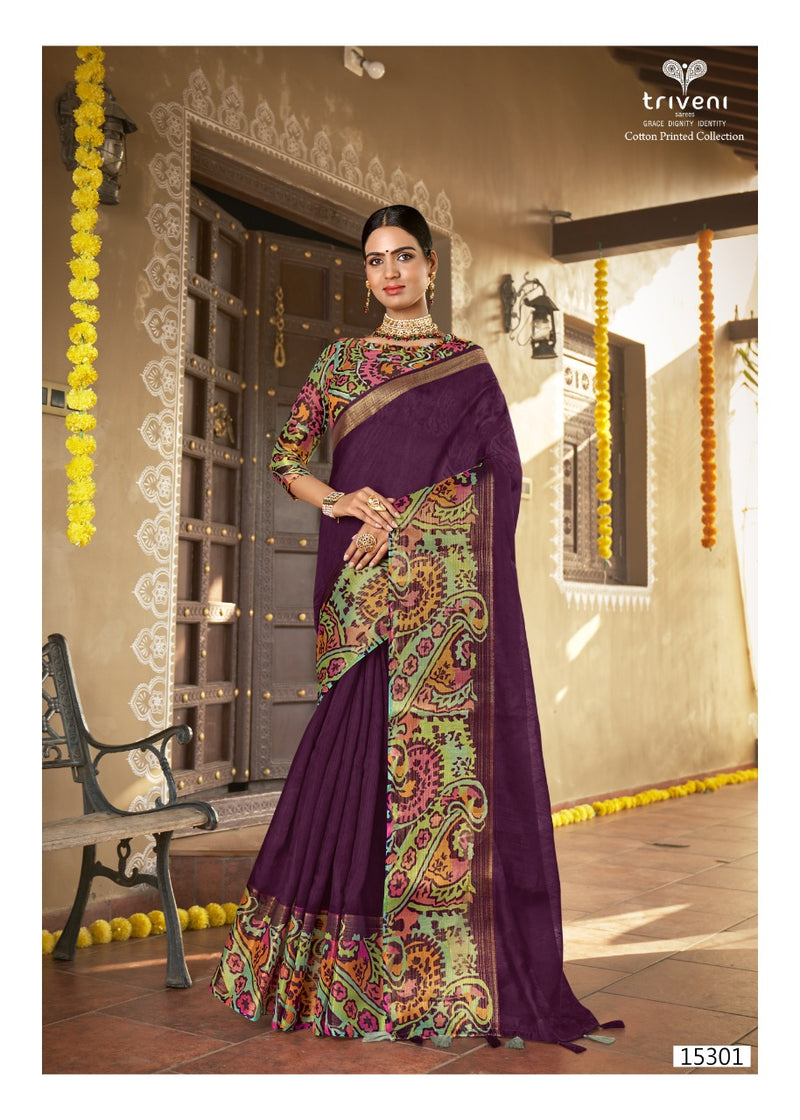 Trivani Saree Sannidhi Cotton Stylish Designer Festival Wear Printed Saree