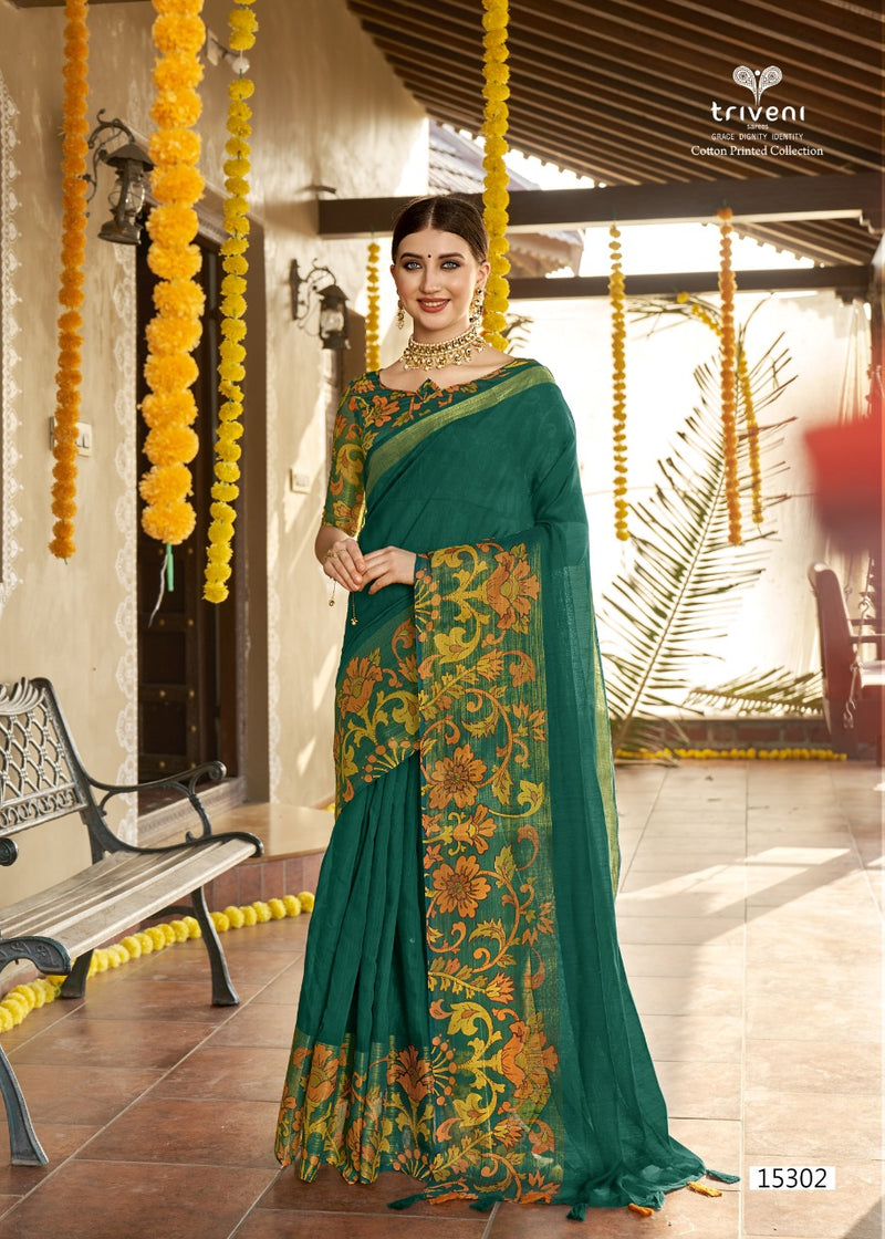 Trivani Saree Sannidhi Cotton Stylish Designer Festival Wear Printed Saree