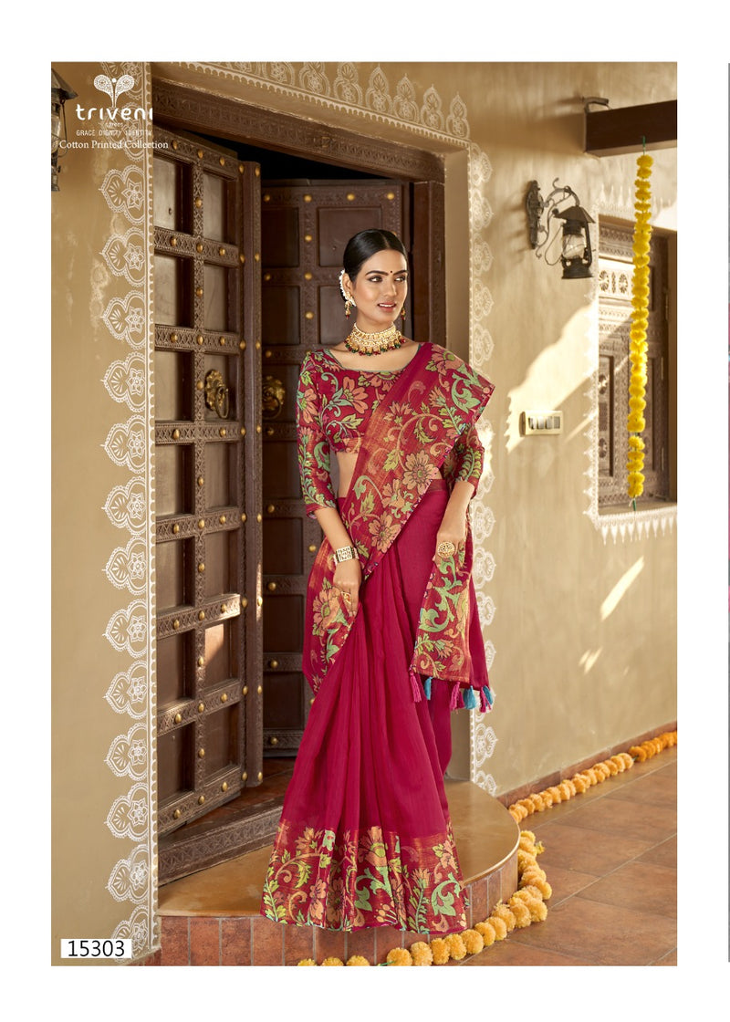 Trivani Saree Sannidhi Cotton Stylish Designer Festival Wear Printed Saree
