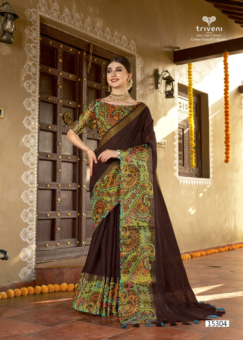 Trivani Saree Sannidhi Cotton Stylish Designer Festival Wear Printed Saree