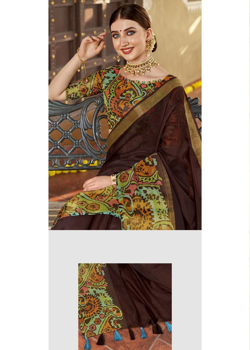 Trivani Saree Sannidhi Cotton Stylish Designer Festival Wear Printed Saree