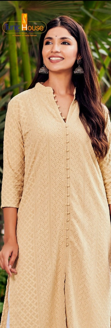 Tunic House Lucknowi Pocket Viscose Rayon Party Wear Kurtis With Lucknowi  Work