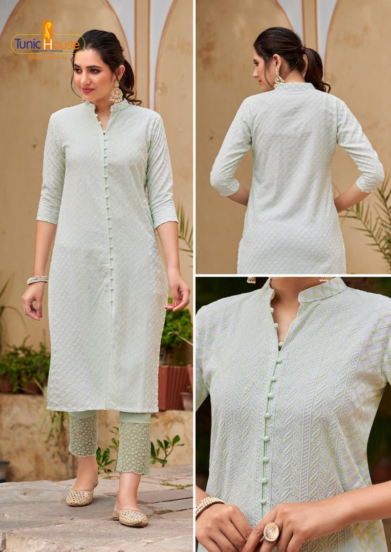Tunic House Lucknowi Pocket Viscose Rayon Party Wear Kurtis With Lucknowi  Work