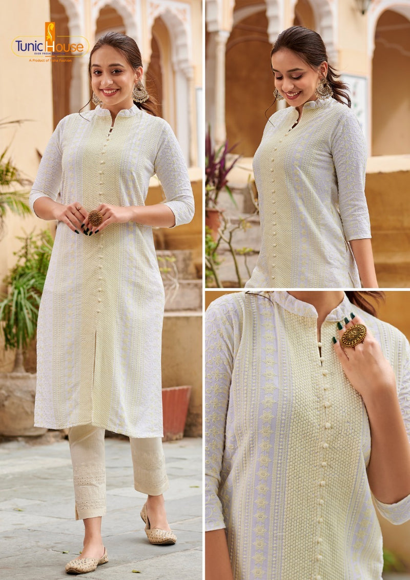 Tunic House Lucknowi Pocket Viscose Rayon Party Wear Kurtis With Lucknowi  Work