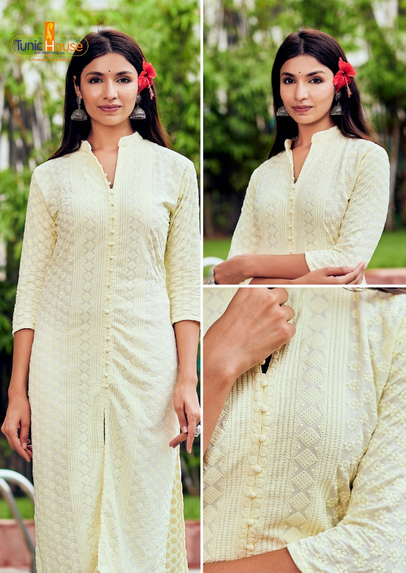 Tunic House Lucknowi Pocket Viscose Rayon Party Wear Kurtis With Lucknowi  Work