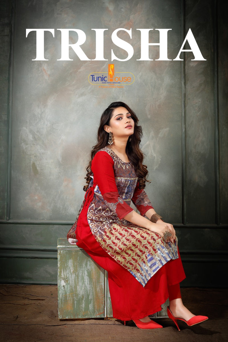 Tunic House Trisha Chanderi Silk With Digital Printed Stylish Designer Wear Kurti