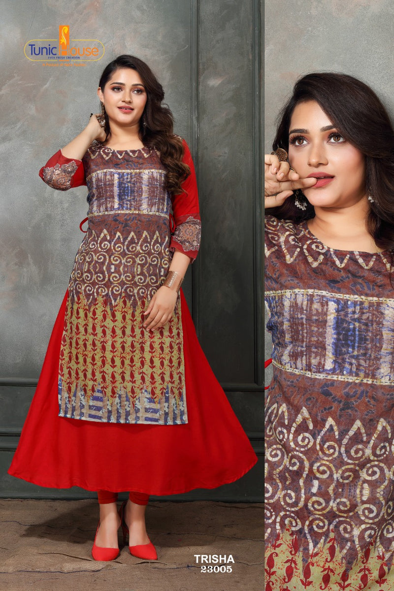 Tunic House Trisha Chanderi Silk With Digital Printed Stylish Designer Wear Kurti