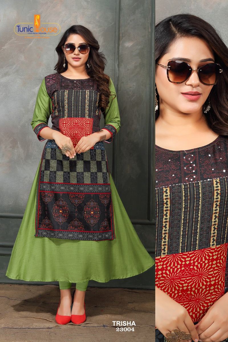 Tunic House Trisha Chanderi Silk With Digital Printed Stylish Designer Wear Kurti