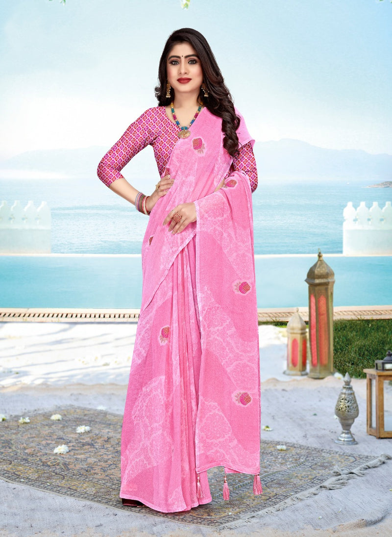 Vallabhi Prints Gold Georgette Stylish Designer Casual Wear Printed Sarees