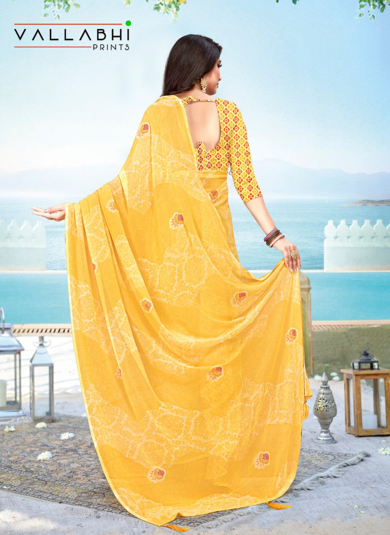 Vallabhi Prints Gold Georgette Stylish Designer Casual Wear Printed Sarees