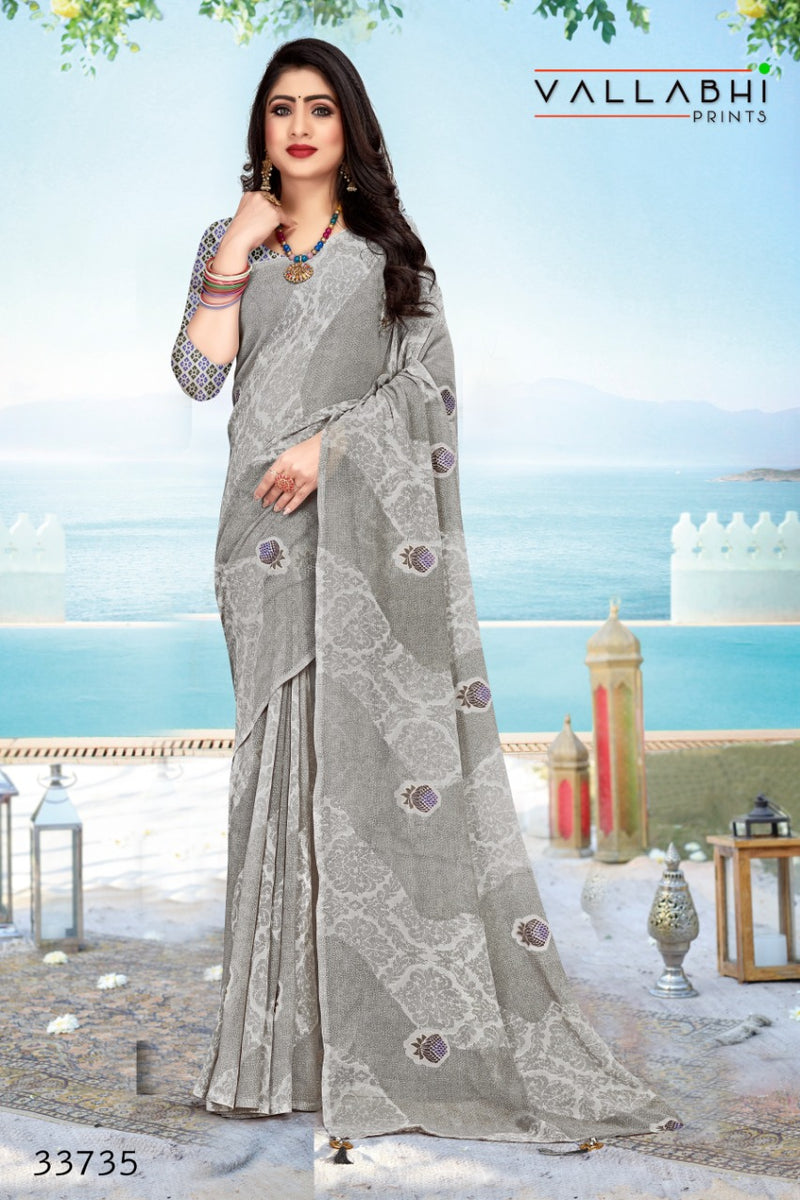 Vallabhi Prints Gold Georgette Stylish Designer Casual Wear Printed Sarees