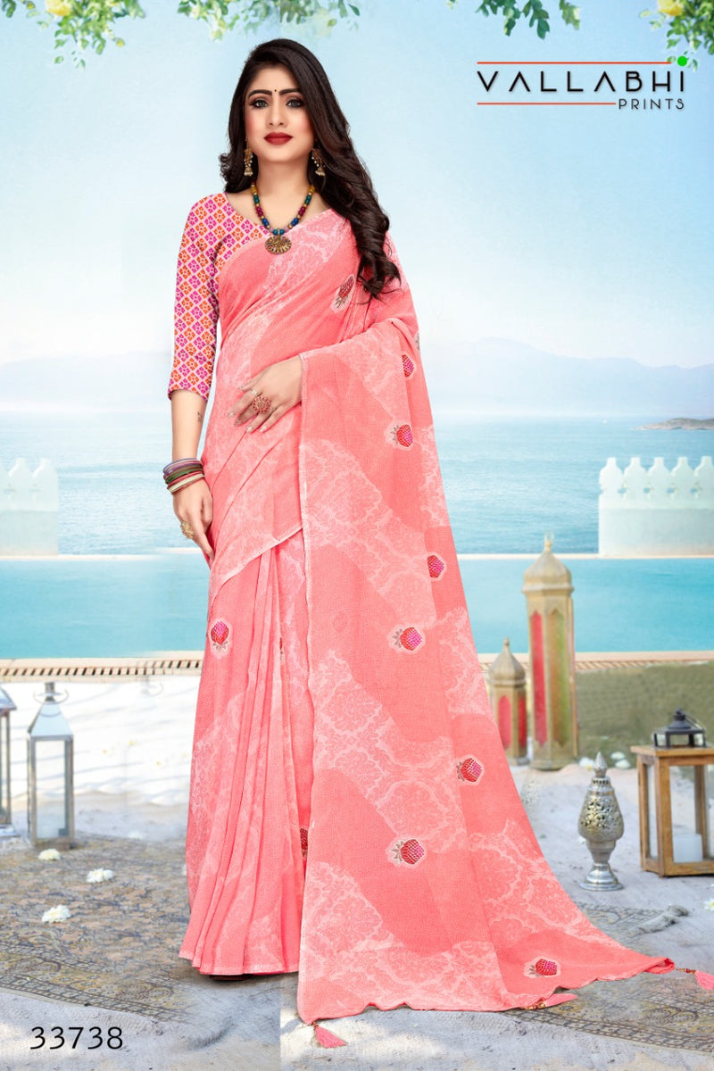 Vallabhi Prints Gold Georgette Stylish Designer Casual Wear Printed Sarees
